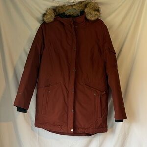 Eddie Bauer Women's Rust Red Insulated Parka with Faux Fur Trim